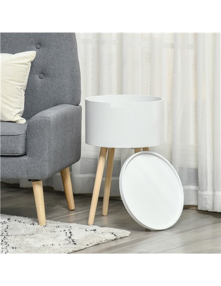 HOMCOM Modern Side Table with Hidden Storage Space, Round Night Stand with Removable Tray Wood Frame End Coffee Table, White - pic 22351 | FastDaddyshop