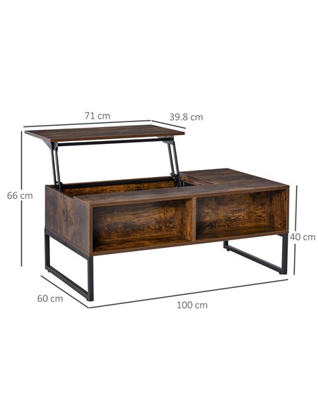 HOMCOM Extendable Coffee Table Lift Top Desk with Hidden Storage Compartment Drawer, Brown - pic 22355 | FastDaddyshop