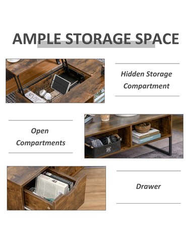 HOMCOM Extendable Coffee Table Lift Top Desk with Hidden Storage Compartment Drawer, Brown