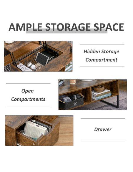 HOMCOM Extendable Coffee Table Lift Top Desk with Hidden Storage Compartment Drawer, Brown - pic 22356 | FastDaddyshop
