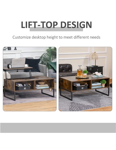 HOMCOM Extendable Coffee Table Lift Top Desk w/ Hidden Storage Compartment Drawer Metal Frame - Brown