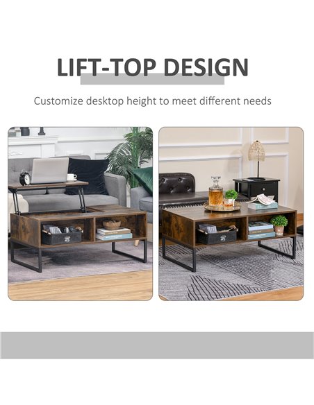HOMCOM Extendable Coffee Table Lift Top Desk w/ Hidden Storage Compartment Drawer Metal Frame - Brown - pic 22357 | FastDaddyshop