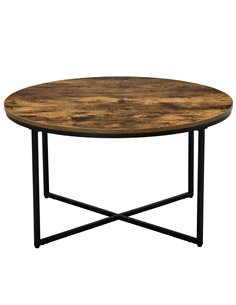 HOMCOM Industrial Round Coffee Table with Metal Frame, Large Tabletop, Rustic Brown