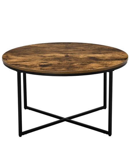 HOMCOM Industrial Round Coffee Table with Metal Frame, Large Tabletop, Rustic Brown - pic 22362 | FastDaddyshop
