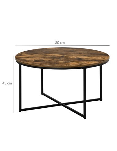 HOMCOM Industrial Round Coffee Table with Metal Frame, Large Tabletop, Rustic Brown