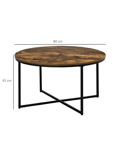 HOMCOM Industrial Round Coffee Table with Metal Frame, Large Tabletop, Rustic Brown - pic 22364 | FastDaddyshop