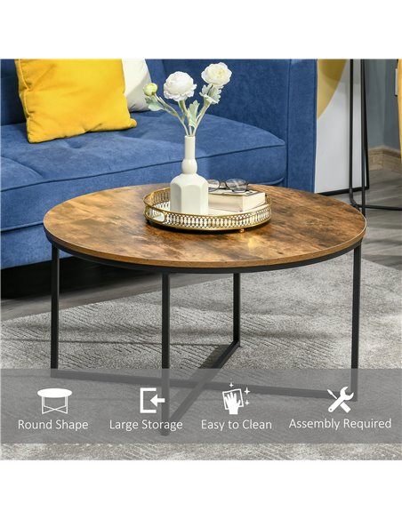 HOMCOM Industrial Round Coffee Table with Metal Frame, Large Tabletop, Rustic Brown - pic 22366 | FastDaddyshop