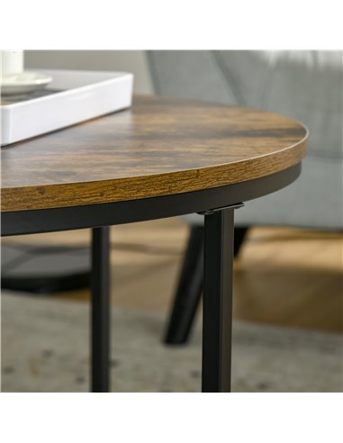 HOMCOM Coffee Table, Industrial Round Side Table with Metal Frame, Large Tabletop for Living Room, Bedroom, Rustic Brown