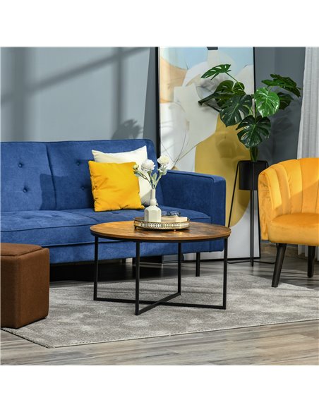 HOMCOM Coffee Table, Industrial Round Side Table with Metal Frame, Large Tabletop for Living Room, Bedroom, Rustic Brown - pic 22370 | FastDaddyshop