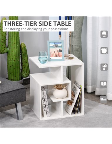 HOMCOM Side Table, 3 Tier End Table with Open Storage Shelves, Living Room Coffee Table Organiser Unit, White