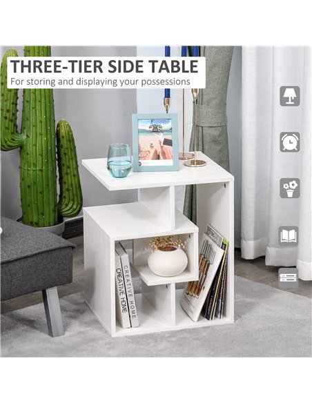 HOMCOM Side Table, 3 Tier End Table with Open Storage Shelves, Living Room Coffee Table Organiser Unit, White - pic 22375 | FastDaddyshop