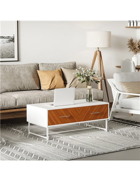 HOMCOM Modern Coffee Table with Drawers, Open Storage Compartment, White & Brown - pic 22381 | FastDaddyshop