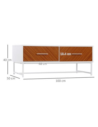 HOMCOM Modern Coffee Table with Drawers, Open Storage Compartment, White & Brown