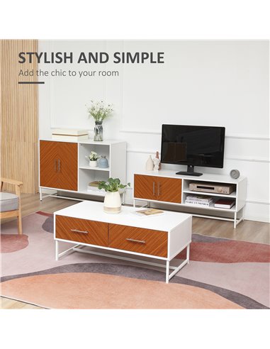 HOMCOM Modern Coffee Table with Drawers, Open Storage Compartment, White & Brown
