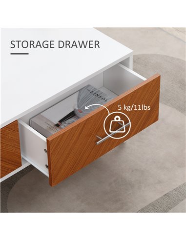 HOMCOM Modern Coffee Table with Drawers, Open Storage Compartment, White & Brown