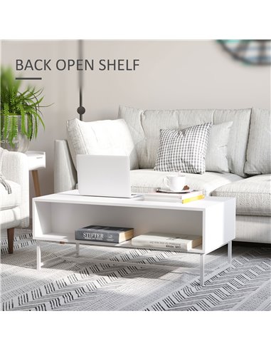 HOMCOM Modern Coffee Table, Rectangular Cocktail Table with Drawers and Open Storage Compartment, Metal Legs for Living Room
