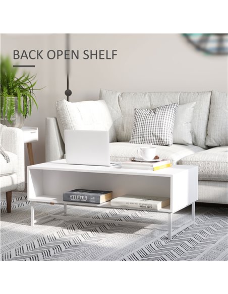 HOMCOM Modern Coffee Table, Rectangular Cocktail Table with Drawers and Open Storage Compartment, Metal Legs for Living Room - pic 22385 | FastDaddyshop