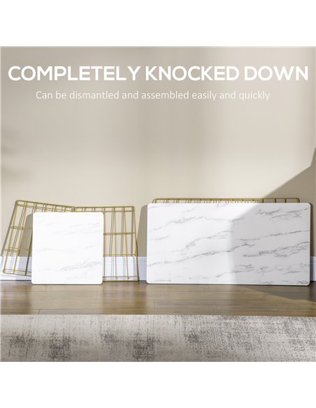 HOMCOM Coffee Table Set of 2 with Wire Storage Basket, Faux Marble Top, White and Gold - pic 22394 | FastDaddyshop