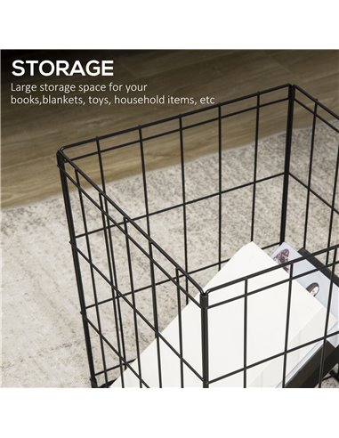HOMCOM Coffee Table Set of 2 with Wire Storage Basket, Faux Marble Top, Black