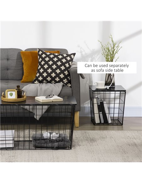 HOMCOM Coffee Table Set of 2 with Wire Storage Basket, Faux Marble Top, Black - pic 22403 | FastDaddyshop