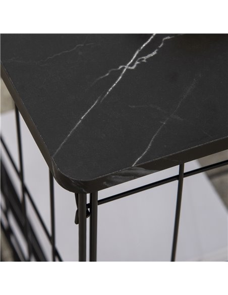 HOMCOM Coffee Table Set of 2 with Wire Storage Basket, Faux Marble Top, Black - pic 22405 | FastDaddyshop