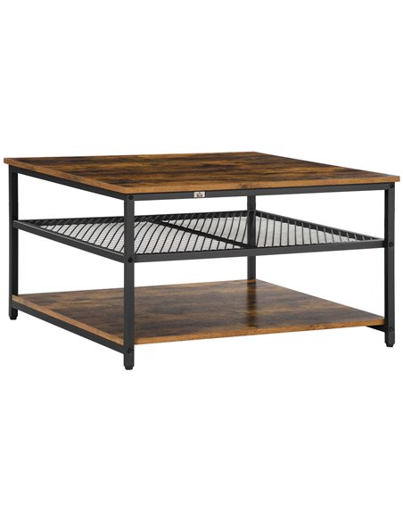 HOMCOM Industrial Coffee Table with 3-Tier Storage Shelves, Rustic Brown - pic 22407 | FastDaddyshop
