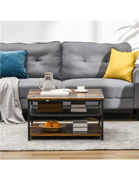 HOMCOM Industrial Coffee Table, Square Cocktail Table with 3-Tier Storage Shelves for Living Room, Rustic Brown - pic 22412 | FastDaddyshop