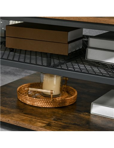 HOMCOM Industrial Coffee Table, Square Cocktail Table with 3-Tier Storage Shelves for Living Room, Rustic Brown