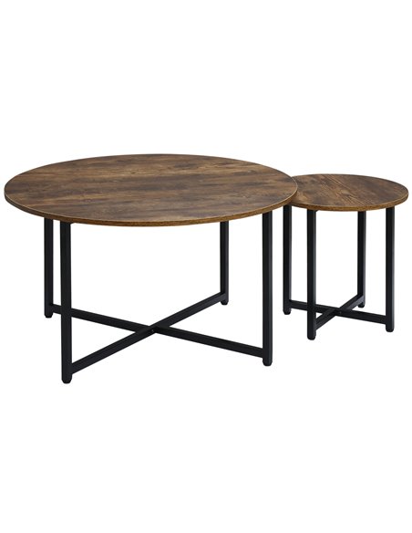HOMCOM Industrial Round Coffee Table Set of 2 with Metal Frame, Rustic Brown - pic 22425 | FastDaddyshop