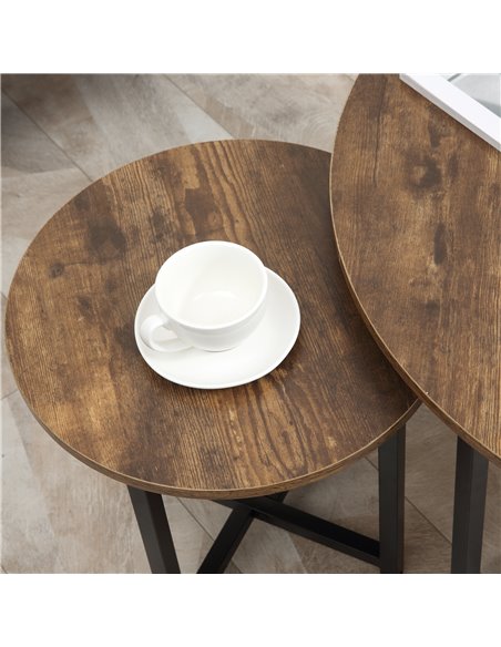 HOMCOM Round Coffee Table, Nesting Set of 2 with Metal Frame, Industrial Side End Table for Living Room Bedroom, Rustic Brown - pic 22432 | FastDaddyshop