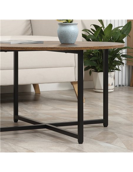 HOMCOM Round Coffee Table, Nesting Set of 2 with Metal Frame, Industrial Side End Table for Living Room Bedroom, Rustic Brown - pic 22433 | FastDaddyshop