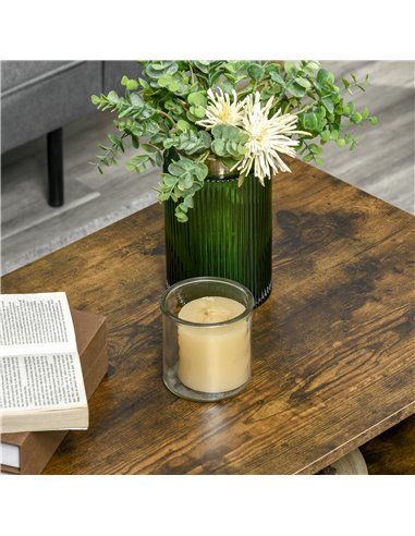 HOMCOM Coffee Table with Open Storage Shelves, Retro Cocktail Table with Solid Wood Legs for Living Room, Rustic Brown