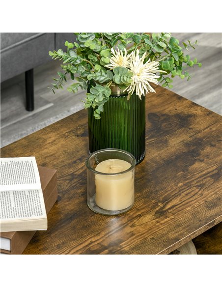 HOMCOM Coffee Table with Open Storage Shelves, Retro Cocktail Table with Solid Wood Legs for Living Room, Rustic Brown - pic 22440 | FastDaddyshop