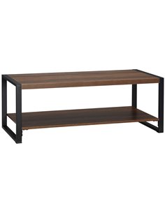 HOMCOM Industrial Coffee Table with Shelf and Steel Frame, Natural