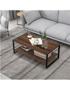 HOMCOM Industrial Coffee Table with Shelf and Steel Frame, Natural 2