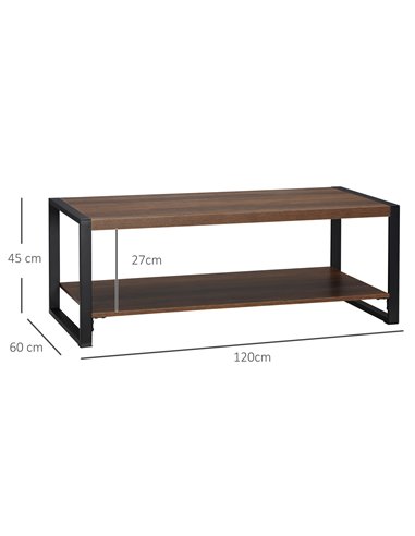 HOMCOM Industrial Coffee Table with Shelf and Steel Frame, Natural