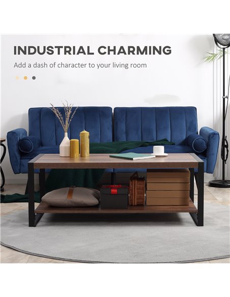 HOMCOM Industrial Coffee Table with Shelf and Steel Frame, Natural - pic 22464 | FastDaddyshop