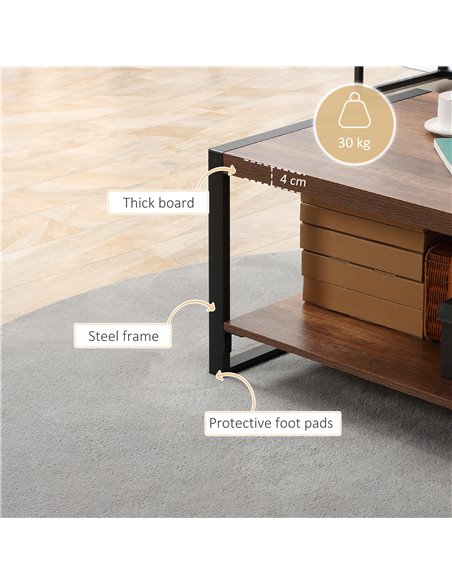 HOMCOM Industrial Coffee Table with Shelf and Steel Frame for Living Room,120cmx60cmx45cm, Natural - pic 22466 | FastDaddyshop