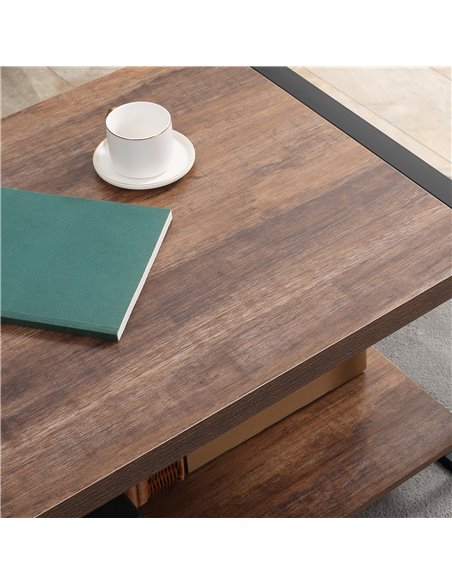 HOMCOM Industrial Coffee Table with Shelf and Steel Frame for Living Room,120cmx60cmx45cm, Natural - pic 22468 | FastDaddyshop
