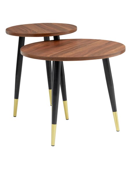 HOMCOM Round Coffee Tables Set of 2 with Steel Frame, Walnut brown - pic 22470 | FastDaddyshop