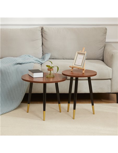 HOMCOM Round Coffee Tables Set of 2 with Steel Frame, Walnut brown - pic 22471 | FastDaddyshop