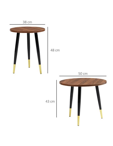 HOMCOM Round Coffee Tables Set of 2 with Steel Frame, Walnut brown - pic 22472 | FastDaddyshop