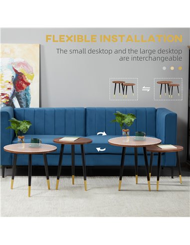 HOMCOM Nest of Tables, Round Coffee Tables Set of 2 with Steel Frame for Living Room Bedroom, Walnut brown