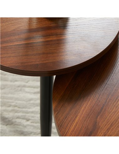 HOMCOM Nest of Tables, Round Coffee Tables Set of 2 with Steel Frame for Living Room Bedroom, Walnut brown
