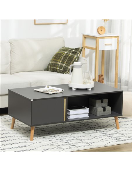 HOMCOM Modern Coffee Table with Storage Compartments and Cabinets, Grey - pic 22489 | FastDaddyshop