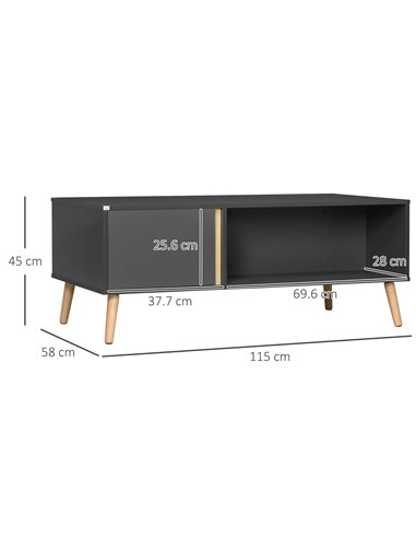 HOMCOM Modern Coffee Table with Storage Compartments and Cabinets, Grey