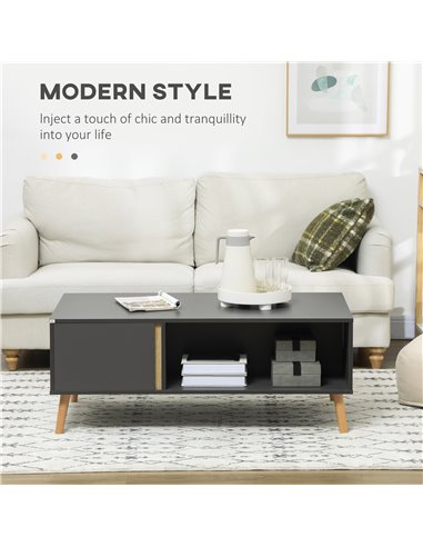 HOMCOM Modern Coffee Table with Storage Compartments and Cabinets, Grey