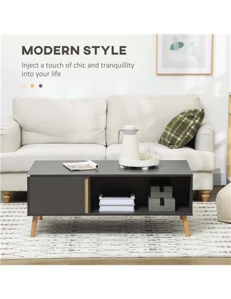 HOMCOM Modern Coffee Table with Storage Compartments and Cabinets, Grey - pic 22491 | FastDaddyshop
