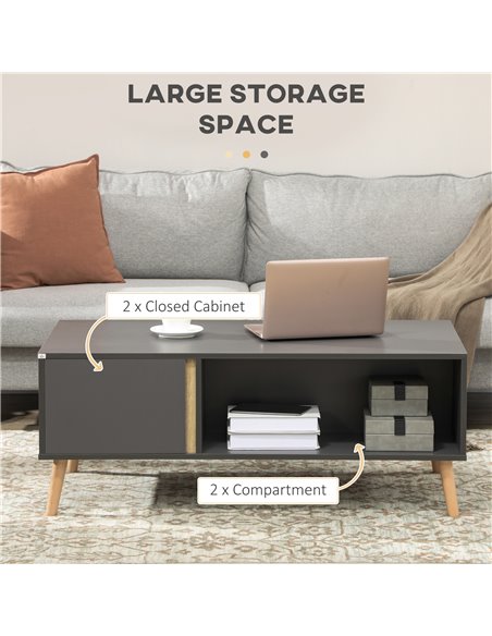 HOMCOM Modern Coffee Table with Storage Compartments and Cabinets, Grey - pic 22492 | FastDaddyshop