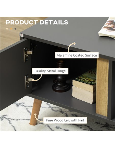 HOMCOM Modern Coffee Table with Storage Compartments and Cabinets, Grey - pic 22493 | FastDaddyshop